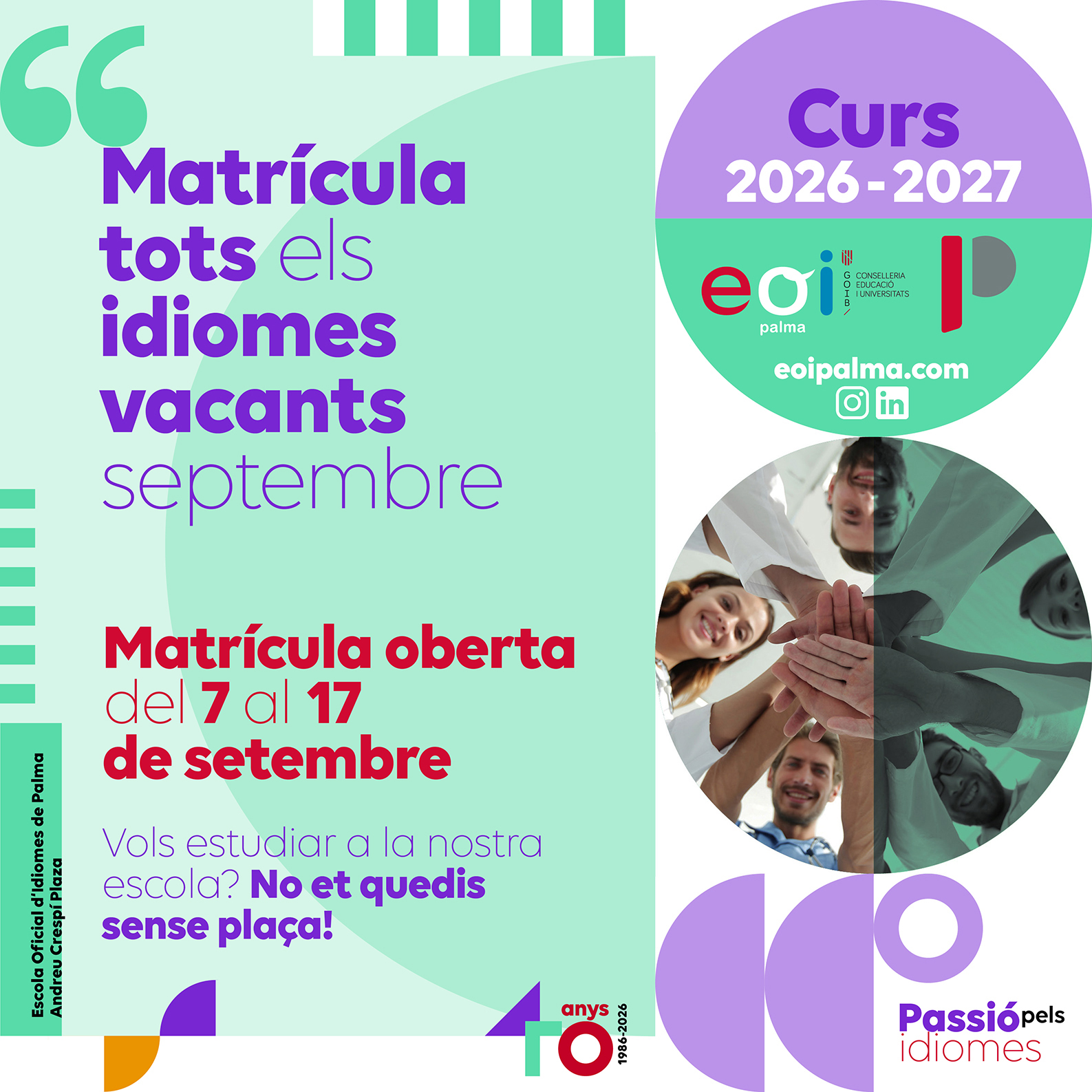 - Matrícula de tots els idiomes vacants setembre Escola Oficial d'Idiomes de Palma de Mallorca