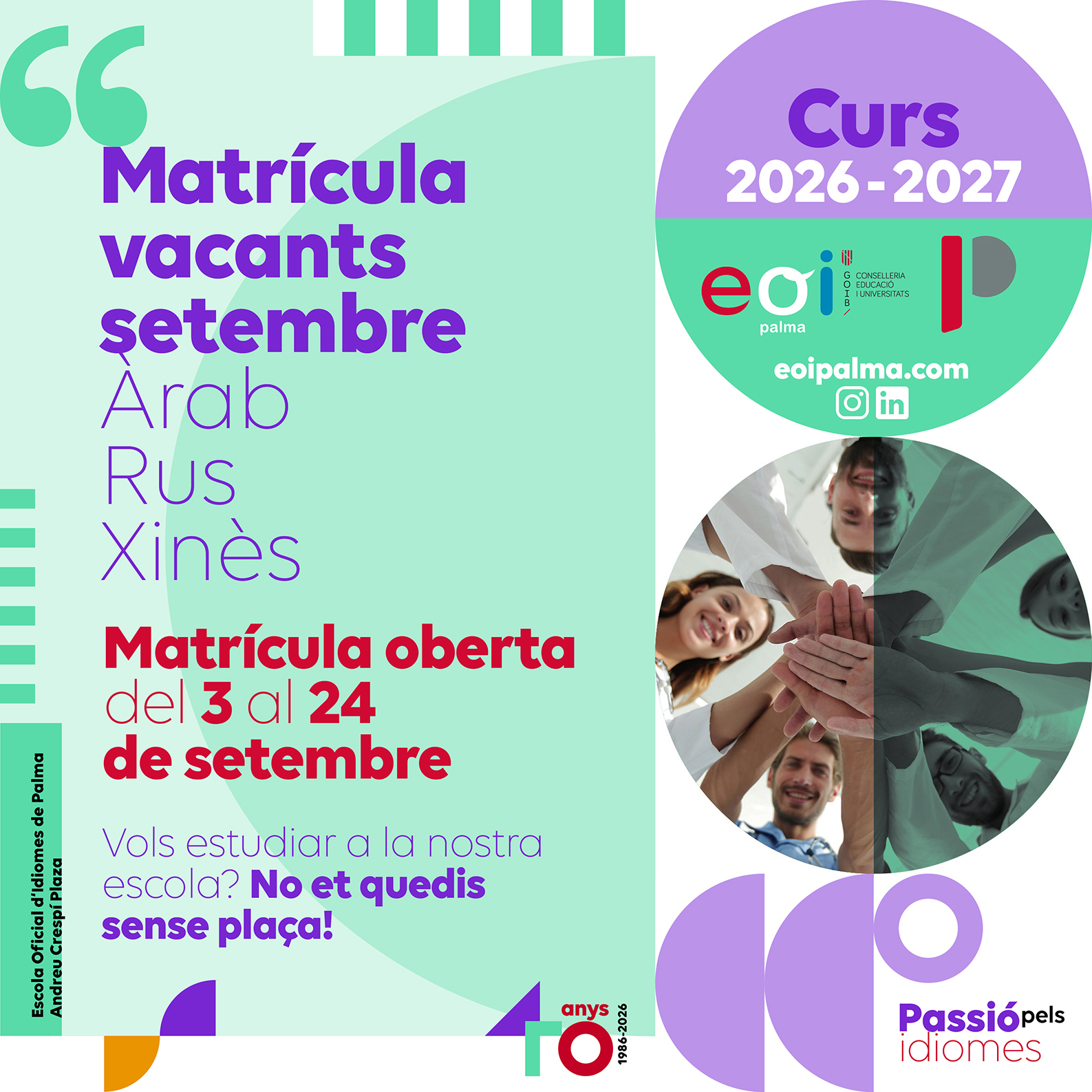 - Matrícula places vacants setembre en àrab, xinès i rus. Escola Oficial d'Idiomes de Palma de Mallorca