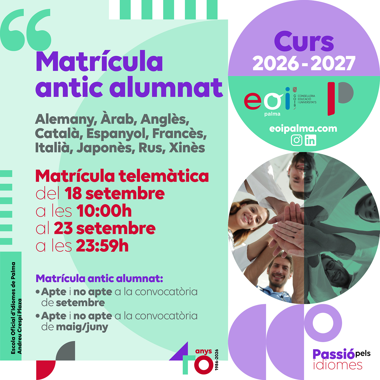 - Matrícula Antic alumnat Escola Oficial d'Idiomes de Palma de Mallorca